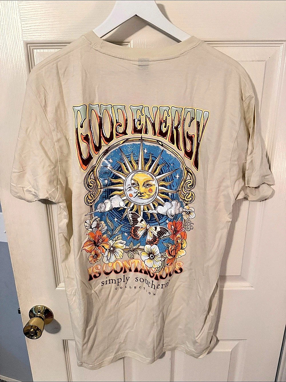 Simply Southern Good Energy Is Contagious Graphic T-Shirt Cream Large